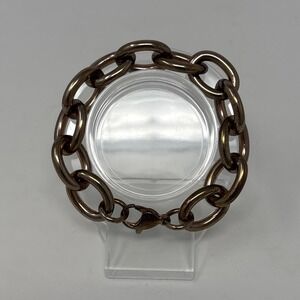 Chunky Stainless Steel Oval Link Bracelet‎ Brass Gold Tone Lobster Clasp